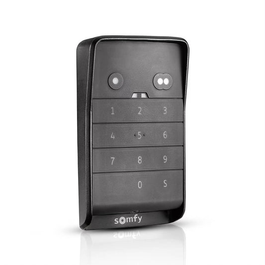Somfy Keypad 2 RTS, svart trådlöst kodlås till grind, snett framifrån